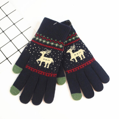 

Christmas Cute Deer Thicken Gloves Women Winter Warmer Touch Screen Mittens