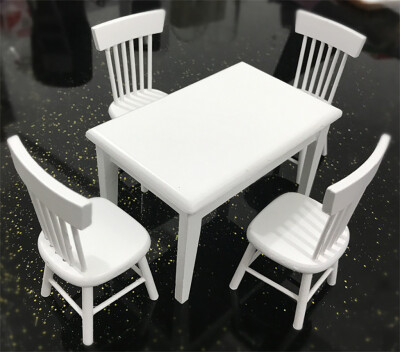 

Siaonvr 112 Dollhouse Miniature Furniture Wooden White Dining Table Chair Model Set