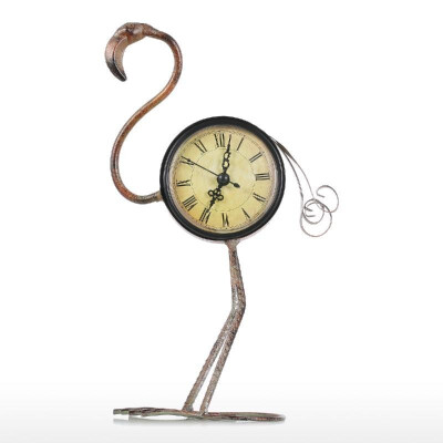 

Flamingo Clock Handmade Vintage Metal Flamingo Figurine Mute Table Clock