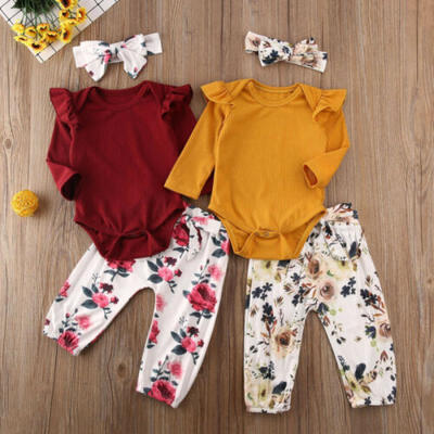 

Newborn Baby Girl Clothing Romper Tops Jumpsuit Floral Pants Headband Outfit Set
