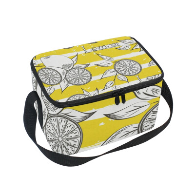 

ALAZA Insulated Lunch Box Colorful Lemon Lunch Bag for Men Women Portable Tote Bag Cooler Bag