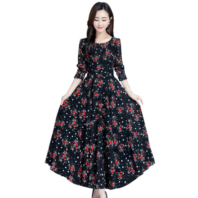 

Women Dress Maxi Long Vestidos Bohemian floral printed Long sleeve Autumn Beach Robe Femme vacation fashion dresses