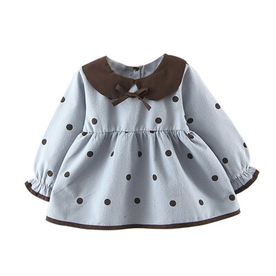 

Spring Children Girls Dresses Children Clothing Kids Girls Solid Color Polka Dot Print One-piece Size 80-110
