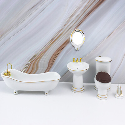 

YIWULADollhouse Miniature Scene Model Bathroom Set Decoration Pretend Play Toy
