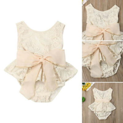 

2019 Cute Newborn Baby Girl Lace Floral Bow Romper Summer Jumpsuit Outfits New