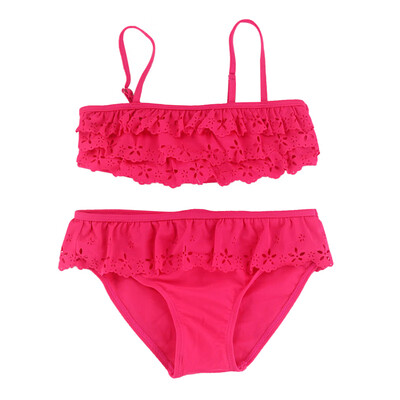 

Kids Girls Swimsuit Two Pieces Children Swimwear Solid Print Straps Swim Suits Children Split Hollow Bikini Sets Bathing Suit