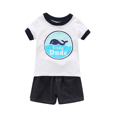 

Baby Boys Cartoon Printing Short Sleeve Top And Pants Kit Kids Two-piece Summer Outfit Set