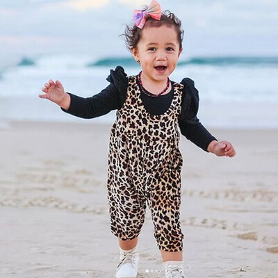 

New Autumn Baby Girl Casual Long Sleeve Tops T-shirt Leopard Suspenders Pants Outfits Set