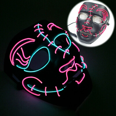 

New Halloween Ghost Dance Party And Bar Environment-friendly Plastic Gorgeous Color EL Cold Light Luminous Party Cosplay Mask