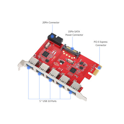 

PCI-E to USB 30 5 Ports Express Expansion Card Mini PCI-E USB 30 Adapter Controller Hub with Internal USB 30 19Pin Connector an