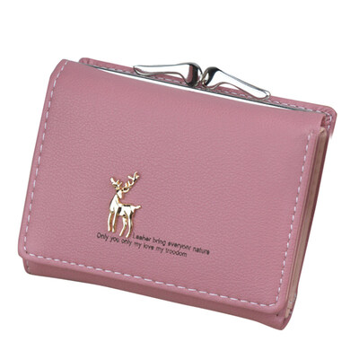 

Vintage Deer Tri-fold Purse Card Cash Holder Women Faux Leather Short Wallet