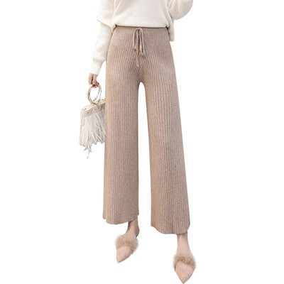 

Fashion Loose Casual Women Solid Color High Waist Pants Trend Comfortable Knitted Wide Leg Pants