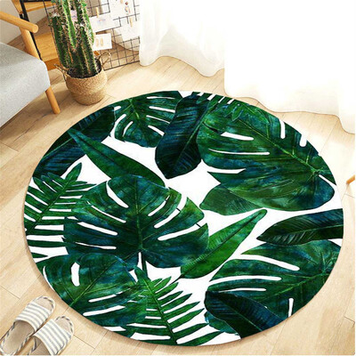 

Toponeto Tropical Plant leaves Pattern Round Flannel Bathroom Kitchen Carpet 80cm