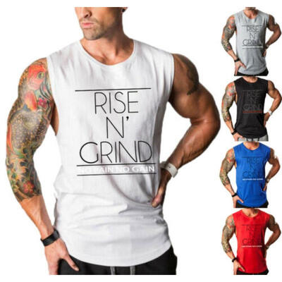 

Mens GYM Sleeveless Tank Top T-Shirt Bodybuilding Sports Letter Vest Muscle US