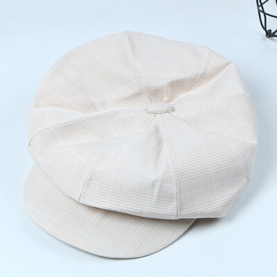 

Hat Female Spring&Summer Cotton Stripe Octagonal Hat Student Leisure Ribbon Hat Pure Chequered Painter Hat Tide