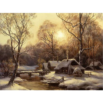 

Diamond Embroidery Village Scenery Full Square Resin Drill Diamond Painting Rhinestone Bead Work Handmade Craft Winter Tree Snow