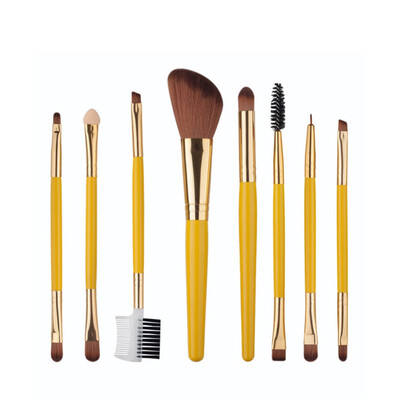 

8Pcs Purple Wood Handle Make Up Foundation Double Head Eyebrow Blush Cosmetic Concealer Brush Tools Set