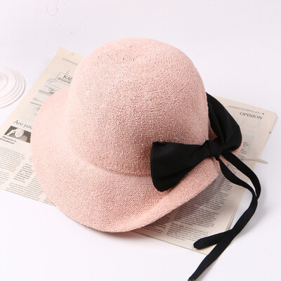

Simple 100-hued pure-color fisherman hat for women in spring&summer new Korean fashion leisure bow bow eaves basin hat