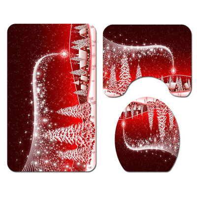 

Christmas Print Shower Curtain Carpet Mat Combination Bathroom Toilet Mat Bathroom Curtain Set 3 Piece Set