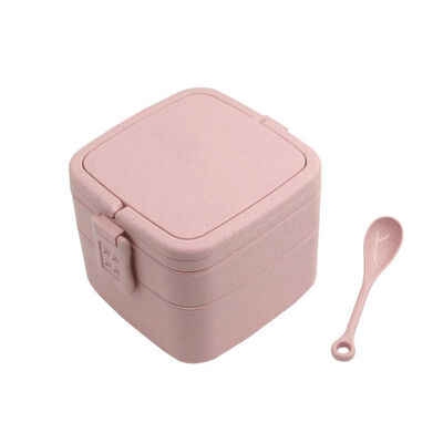 

Eco-Straw Square Double Layers Lunch Box with Straw Spoon Microwave Lunch Box Containers lunch storage box