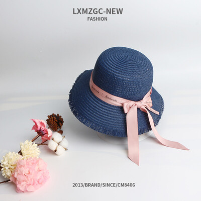 

2019 summer new childrens hats Korean letters ribbon bow straw hat outdoor sun visor Sun Hat