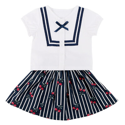 

2 PCs Summer Soft Baby Girls Clothes Set Cotton Short Sleeve Top with Cherry Printed Skirt Suit