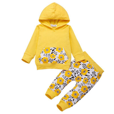 

2pcs Autumn Baby Girls Long Sleeve Floral Print Hoodie Sweatshirt TopsPants Trouser Costume Set New