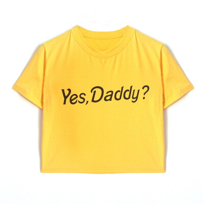 

Letter Yes Daddy Stitch Casual T Shirt Summer YellowWhiteBlackPink Sexy Women Tops Tees Girl T-Shirt Ladies Female