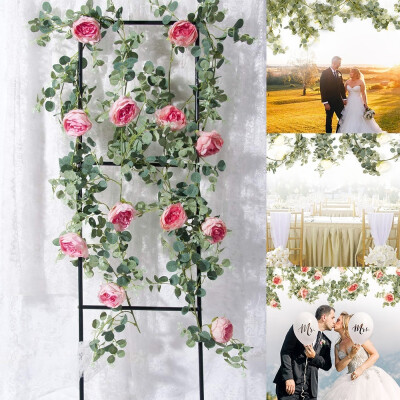 

2020 New Artificial Eucalyptus Garland with Champagne Roses Greenery