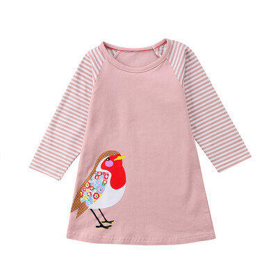 

0-7 Years Toddler Baby Girls Kids Clothes Long Sleeve Party Bird Tops T-Shirt Dress