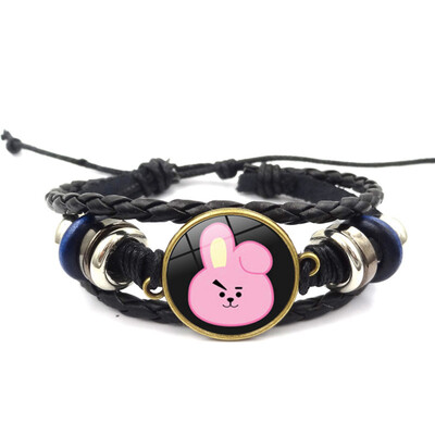 

Kpop BTS Bangtan Boys Bracelet Time Gem Leather Bracelet Retractable Bracelet Cartoon Image Alloy Hot Gift for ARMY
