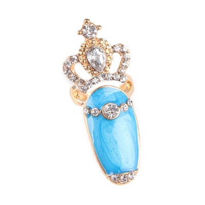 

1 Pc New Enamel Fingertip Rings Set Crown Rhinestone Above Knuckle Finger Nail Art Ring