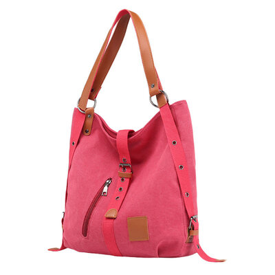 

Casual Women Solid Color Large Capacity Buckle Travel Tote Shoulder Canvas Bag