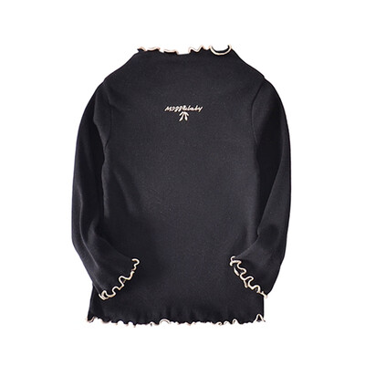 

2-8T Autumn Long-Sleeved Girls Embroidered Ruffled Children T-shirt Half-High Collar Lace Bottoming T-Shirt