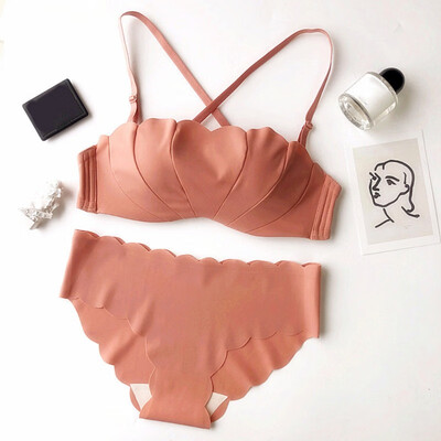 

Seamless Push Up Bra Set Half Cup Gather Wire Free Comfortable Smooth Padded Bra Bralette&Panty Lingerie