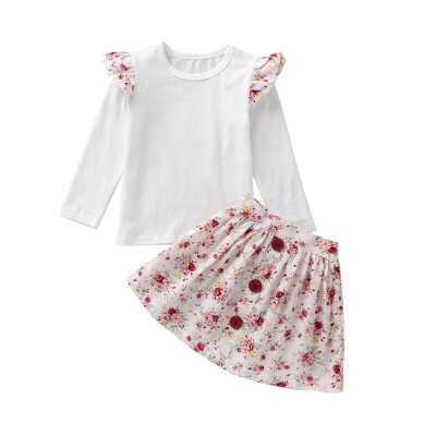 

0-5T Autumn Baby Girl Long Sleeve Cotton Blouse Top Floral Short Skirts Casual Outfits Set