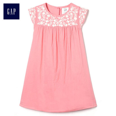 

GAP flagship store childrens clothing baby girl childrens summer shoulder sleeves round neck embroidery dress 307269 pink 80cm 12-18 months