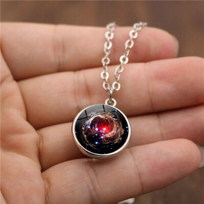 

Universe Milky Way Galaxy Planet Art Necklace for Sweater Birthday Gift