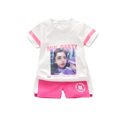 

Sports Girls Clothes Set Summer Colorful T-shirt Shorts Print Pattern Suits Costume Kids Clothes Set