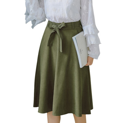 

Elegant Women High Waist Skirt Pleated Knee Length Vintage Skirt a Line Big Bow Skater Skirts vadim harajuku saia gothic befree