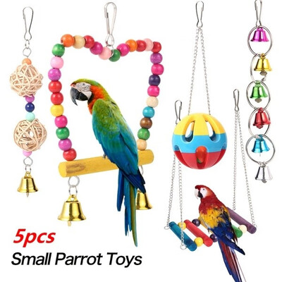 

5pcsset Parrot Toy Bird Cage Bell String Swing Hammock Parrot Chew Toy