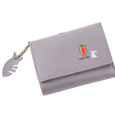 

Cute Carrot Rabbit Tri-fold Purse Card Cash Holder Women Faux Leather Wallet
