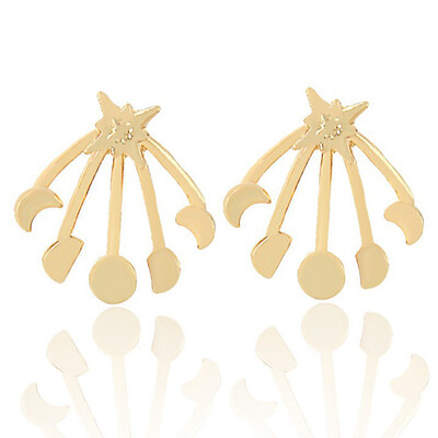 

1 Pair Fashion Earing Big Gold Silver Ear Jackets Jewelry High Quality Sun Moon Ear Clips Stud Earrings For Women