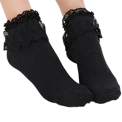 

New Women Lady Ankle Fancy Retro Lace Solid Color Ruffle Frilly Short Socks