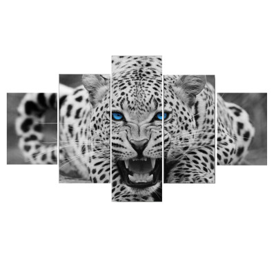 

5 Panels No Frame Leopard Oil Picture Canvas HD Print Poster Wall Painting Frameless Restaurant Decorative Oil Drawing