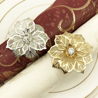 

Floral Alloy Rings Napkin Holder Dinner Wedding Towel Napkin Ring Party 12pcs