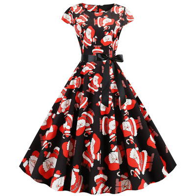 

Tailored Women Vintage Short Sleeve Christmas 1950s Housewife Evening Party Prom Dress
