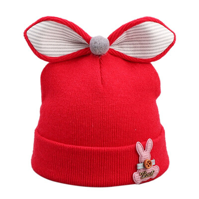 

Winter Newborn Cute Warm Kids Girls Boys Hats Baby Cartoon Printing Hats Knitted Wool Hemming Caps With Bowknot