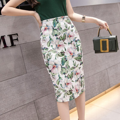 

Skirt Women Floral Print Slit Mid-Calf Midi Casual High Waist Pencil Skirts Female Pencil Print Mid-Calf Empire Waistline