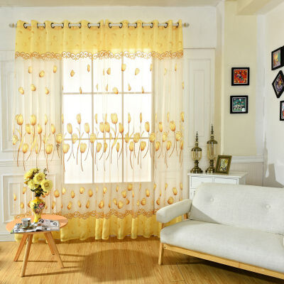 

Curtains For Door Room Balcony Tulip Flower Sheers Panel Drapes Scarf Valance